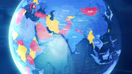 Futuristic Digital World Map Globe with Country Highlight