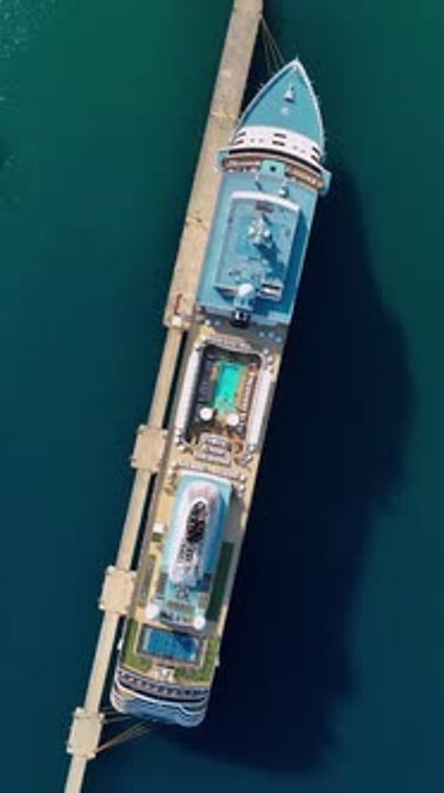 Vertical Video Big White Cruise Ship is Standing in the Port