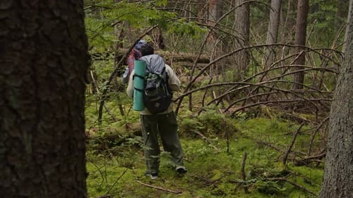 Young Couple Exploring Trails in Lush Summer Forest