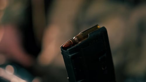Closeup a Professional Shooting Range on a Black Table Gun Shop Introductory Training on