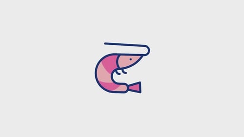 Animated Flat Design Shrimp Icon for Seafood and Culinary Content