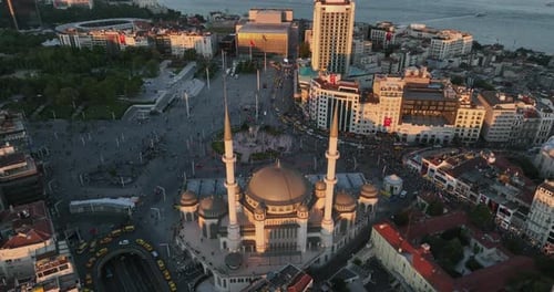 Views over Taksim Mosque at sunset in Istanbul, Turkey.