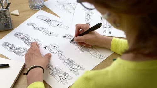 Fashion Designer Drawing Futuristic Costume Designs