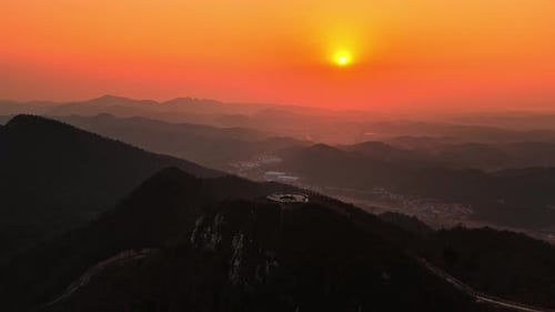 Golden Mountain Sunrise: Drone Shot of Scenic Vista
