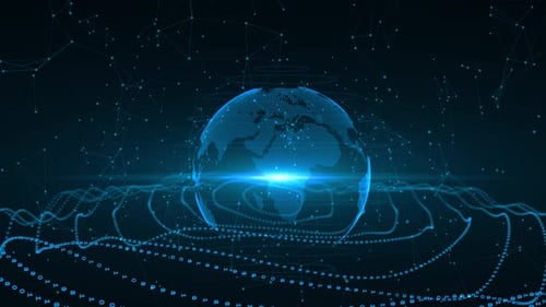 Futuristic Digital Globe with Network Connections and Data Waves