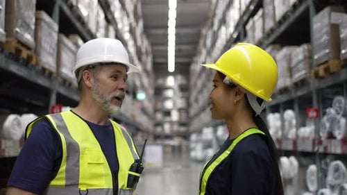 Logistics employees are working warehouse.