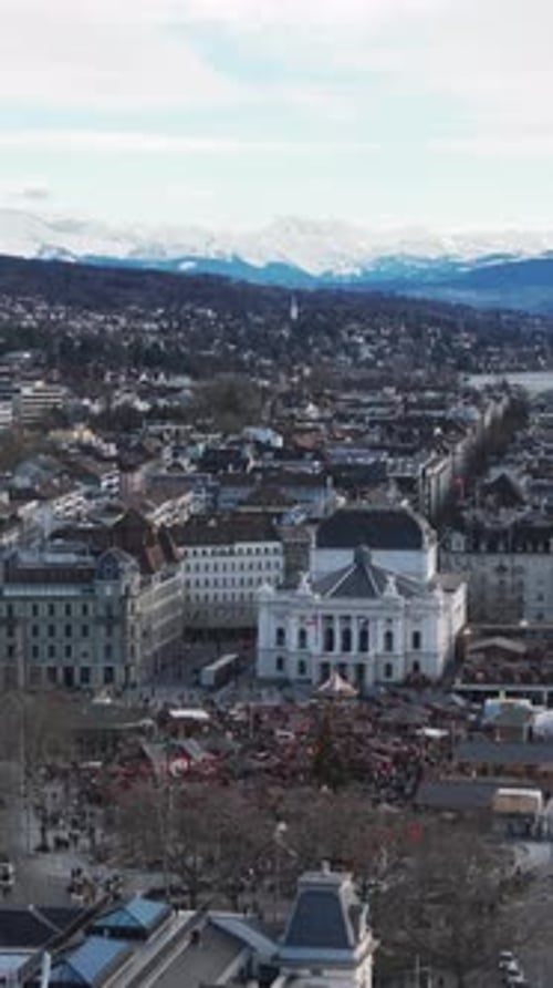 Zurich, Switzerland Aerial view of the Zurich Christmas Market, the Weinachsdorf