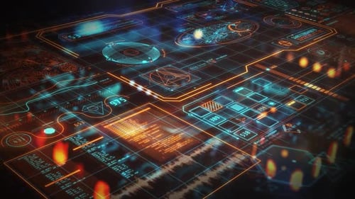 Futuristic Interface Displaying Complex Data Analysis and Processing Information