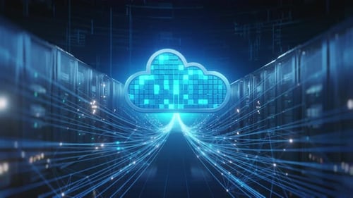 Digital Cloud Technology Icon in Server Room Data Network