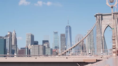Brooklyn Bridge Cables Manhattan Downtown New York City Skyline Financial District Cityscape