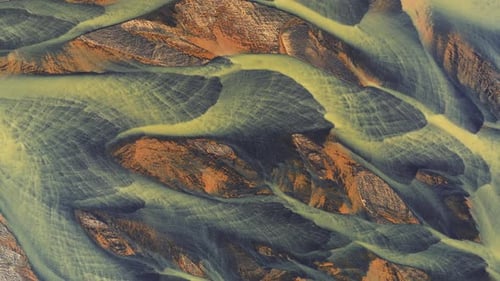 Aerial view of river system, Iceland.