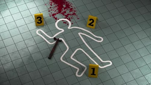 Kreideumrisse eines menschlichen Körpers, nummerierte Beweismarker 3