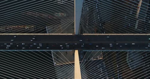 Aerial view of vehicles crossing the bridge in Vladivostok, Russia.