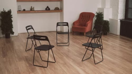 Modern Interior of Room for Group Therapy or Business Meeting Empty Chairs Design of Contemporary