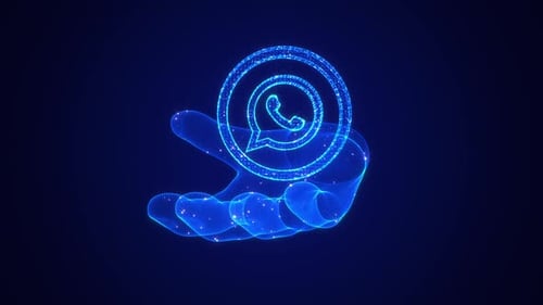 Futuristic Hologram Hand with Spinning Digital Communication Icons