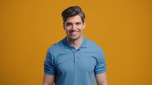 Headshot Friendly Man SmilingConfident Happy Guy PortraitWhite Teeth On Yellow