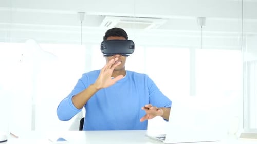 Wearing Virtual Reality Glasses in Office Using with Smartphone VR Goggles Headset