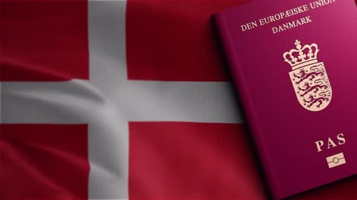 Denmark Passport And Denmark Flag