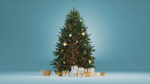 Animated Christmas Tree with Twinkling Lights and Gifts