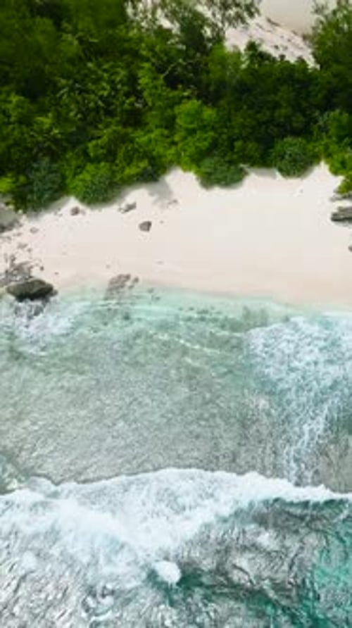 Beautiful Sandy Beach and Ocean with Waves Seychelles