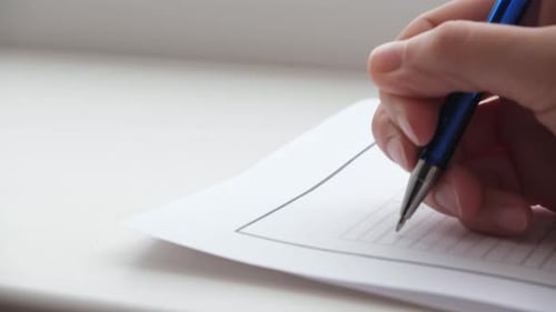 The Hand Signs Documents or Fills Out a Form Puts a Signature Closeup Footage 25 Fps