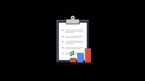Business Data Analysis Clipboard and Growth Chart Animation