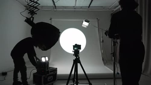 Professional Studio for Photo Video Production Filming with Modern Lighting Equipment Large White