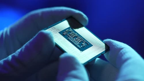 Closeup Cropped Shot of Unrecognizable Engineer Male in Sterile Gloves Holding Computer PC CPU