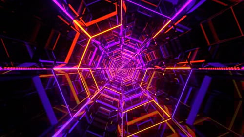 Purple And Orange Octagonal Neon Tunnel Background VJ Loop l 4K
