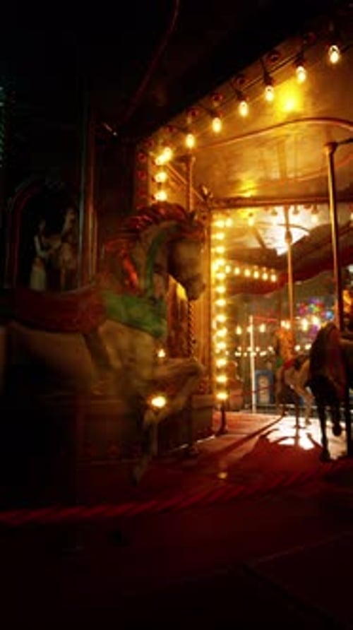 Animated Carousel Horse in Festive Night Setting