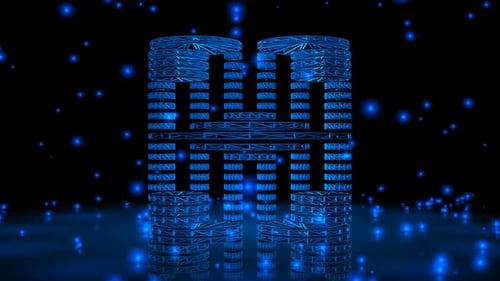Background with Falling Blue Particles, Exclusive, Wireframe of Shape, Reflection, 3D Render