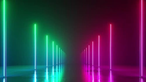 endless tunnel with glowing neon vertical lines on both sides