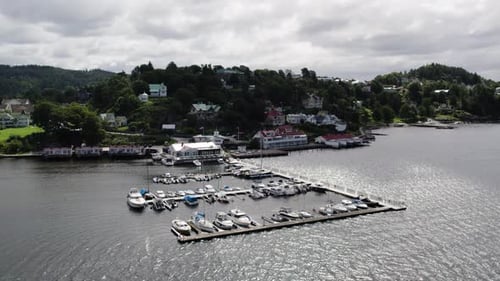 Aerial View Of Marina With Moored Boats In Ljungskile, Uddevalla, Sweden.