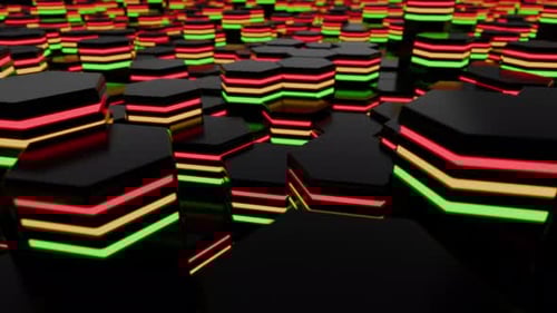 Pulsing Geometric Hexagon Grid with Neon Light Lines