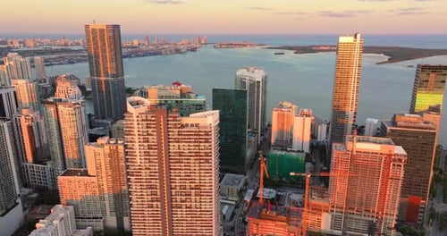 Urban Cityscape of Miami Brickell Downtown District in Florida USA Evening Skyline with Skyscraper