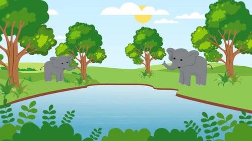 Cartoon Elephants by Pond Flat Design Nature Animation