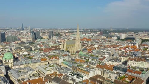 St. Stephen's Cathedral in Vienna, Austria. Descending Aerial Shot