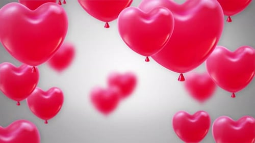 Bunch of Red Color Heart Shaped Foil Flying Balloons on White Alpha Channel