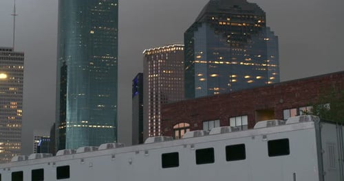 Low angle view of skyscrapers in downtown Houston, Texas