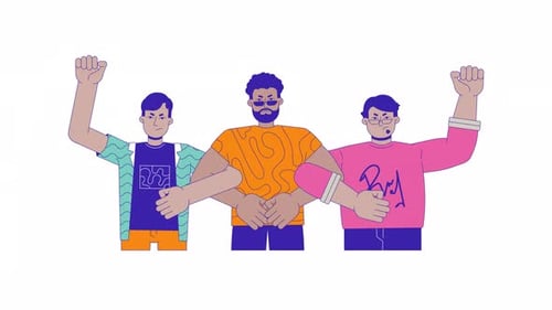 Animated Flat Design Characters Raising Fists in Solidarity