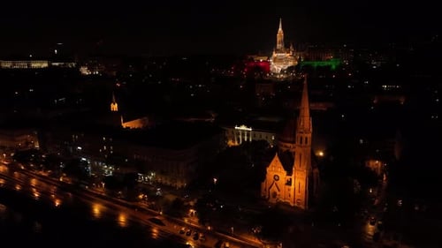 Aerial night view of Budapest, Buda Castle District, Hungary
