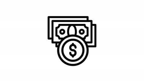 Animated Line Art Money Icon with Banknote and Coin Reveal