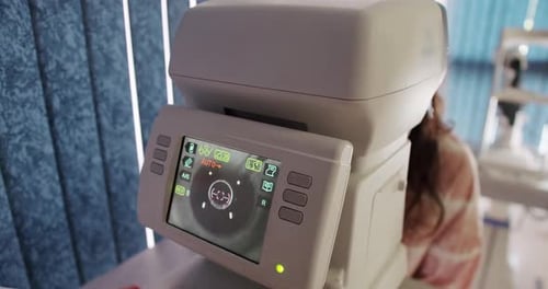 Patient Undergoing Eye Examination Using Advanced Equipment