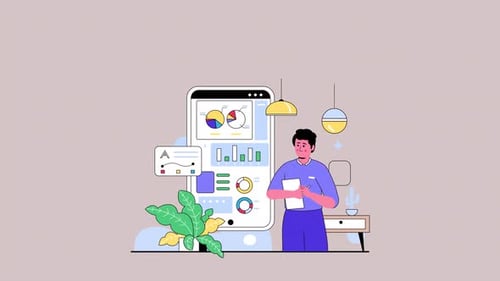Animated Flat Design Mobile Data Analysis and Business Report