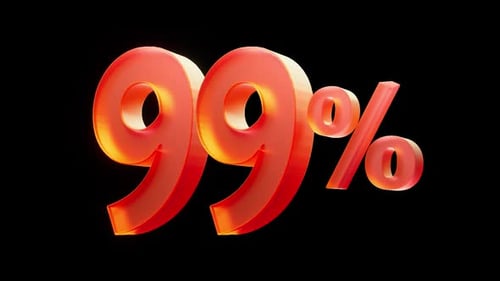 Animated 3D 99 Percent Reveal with Glossy Red Numbers
