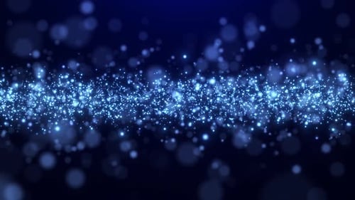 Abstract background of magical blue particles, the particles glow and move with wave energy