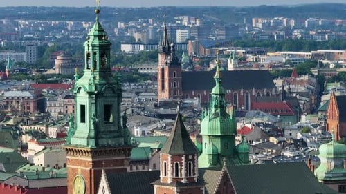 Krakow city old town aerial view