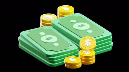 3D-Stapel aus Geld und Münzen