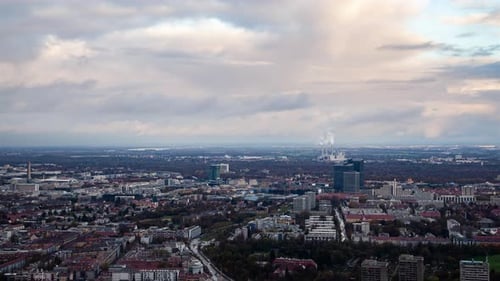 Munich City Aerial Timelapse with Autumn Skyline and Clouds