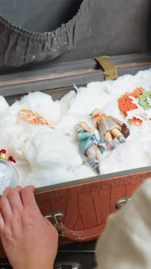 Child's Hands Find Old Dolls in Vintage Suitcase